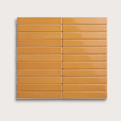 Marigold ceramic tile, 1 by 6 inch stacked mosaic, gloss finish