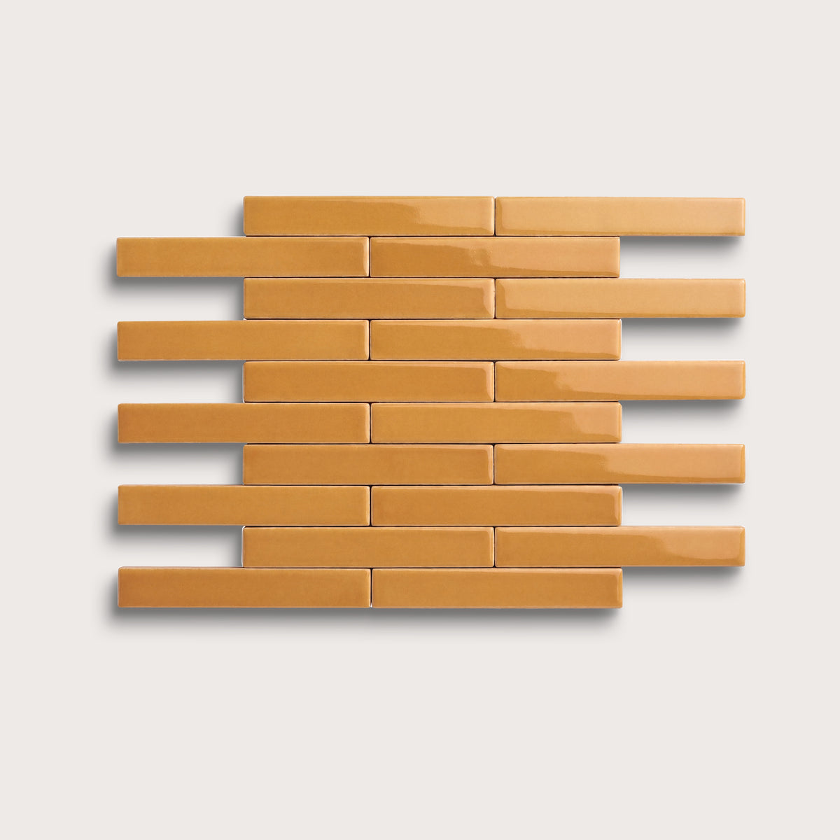 Marigold ceramic tile, 1 by 6 inch subway mosaic, gloss finish