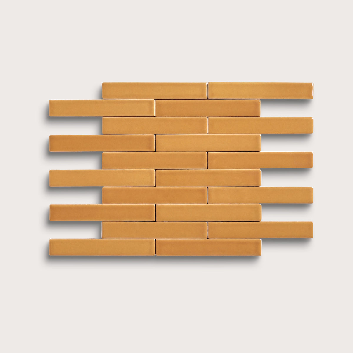 Marigold ceramic tile, 1 by 6 inch subway mosaic, matte finish