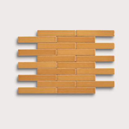 Marigold ceramic tile, 1 by 6 inch subway mosaic, matte finish