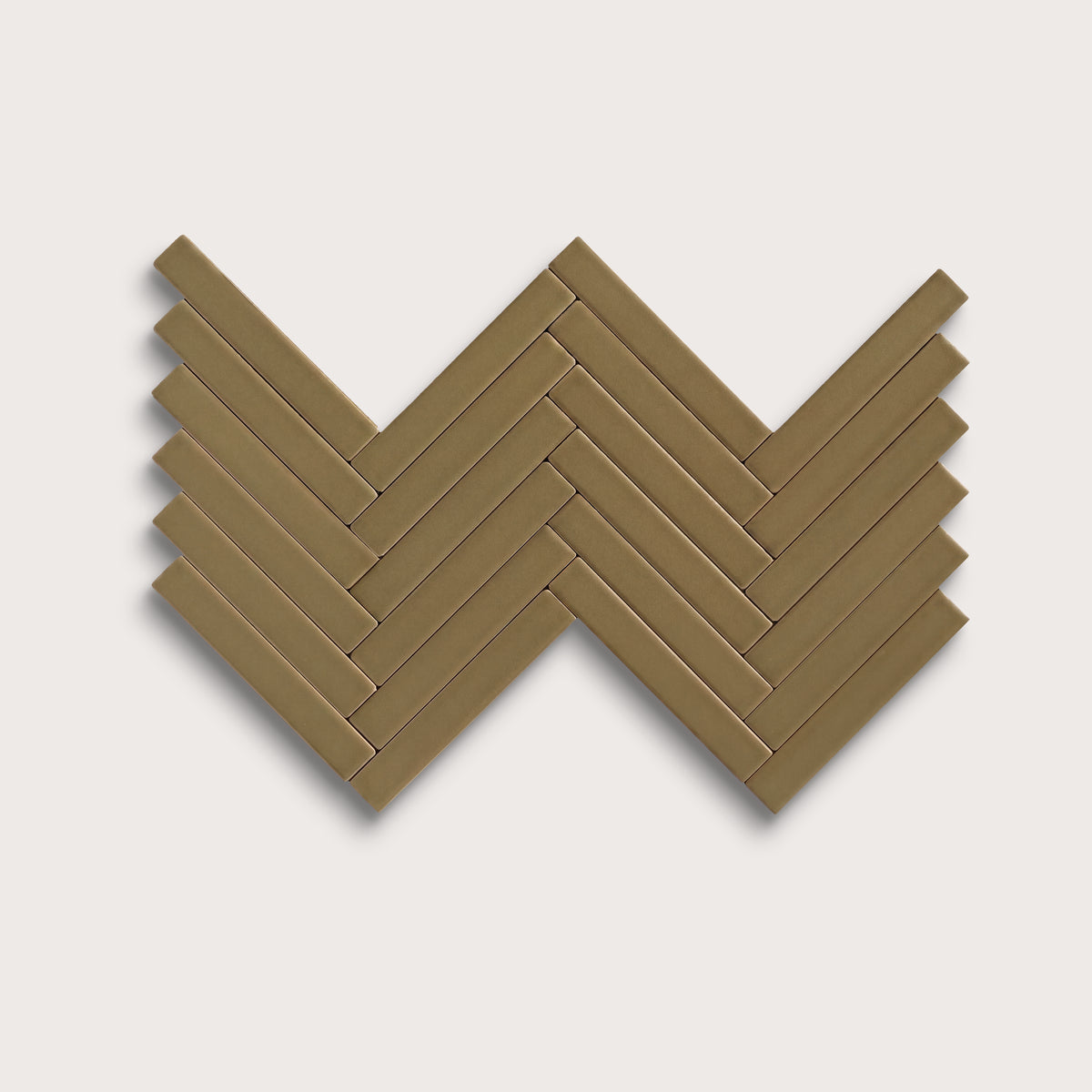Meadow ceramic tile, 1 by 6 inch herringbone mosaic, matte finish