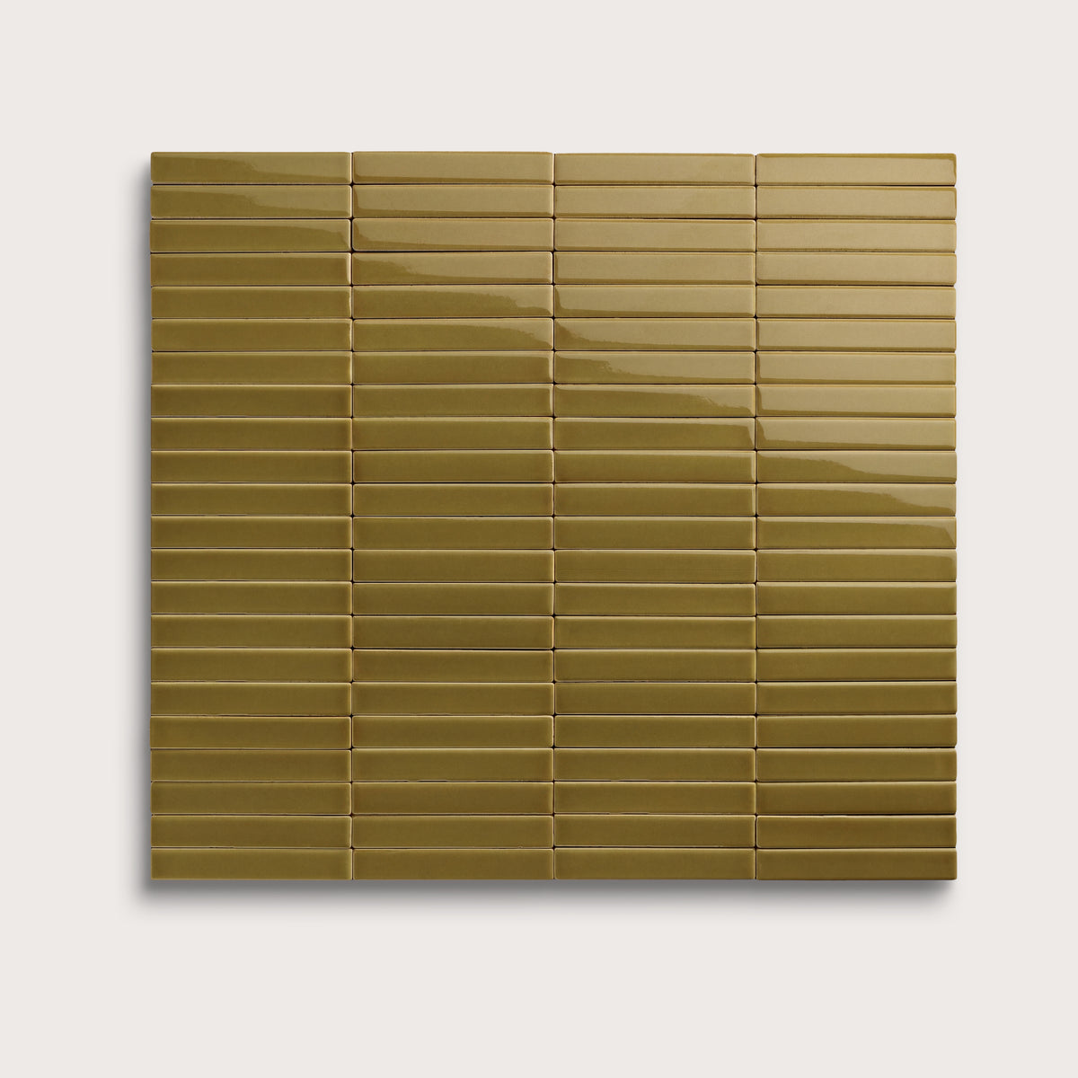 Meadow ceramic tile, 1 by 6 inch stacked mosaic, gloss finish