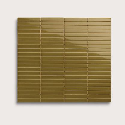 Meadow ceramic tile, 1 by 6 inch stacked mosaic, gloss finish