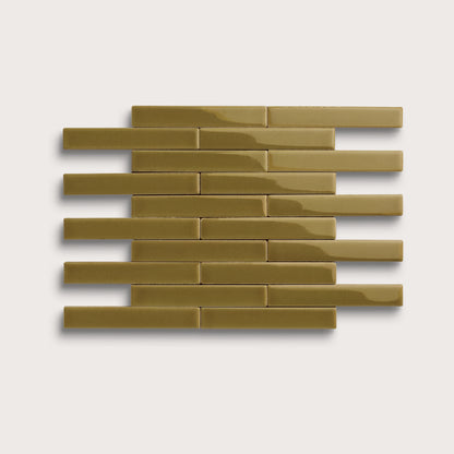 Meadow ceramic tile, 1 by 6 inch subway mosaic, gloss finish