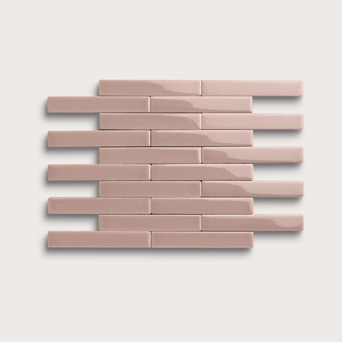 Magic Carpet ceramic tile, 1 by 6 inch subway mosaic, gloss finish