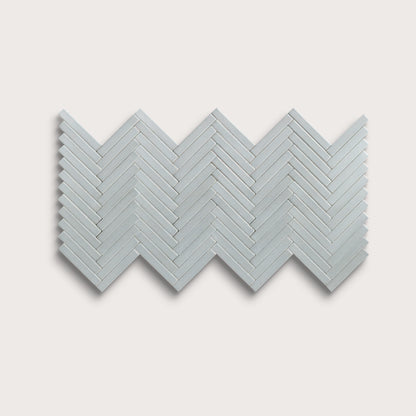 Misty ceramic tile, 1 by 6 inch herringbone mosaic, matte finish