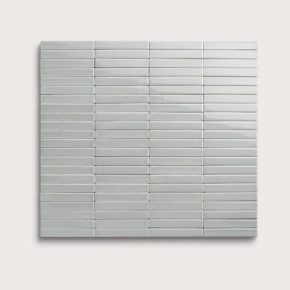 Misty ceramic tile, 1 by 6 inch stacked mosaic, gloss finish