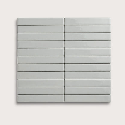 Misty ceramic tile, 1 by 6 inch stacked mosaic, gloss finish