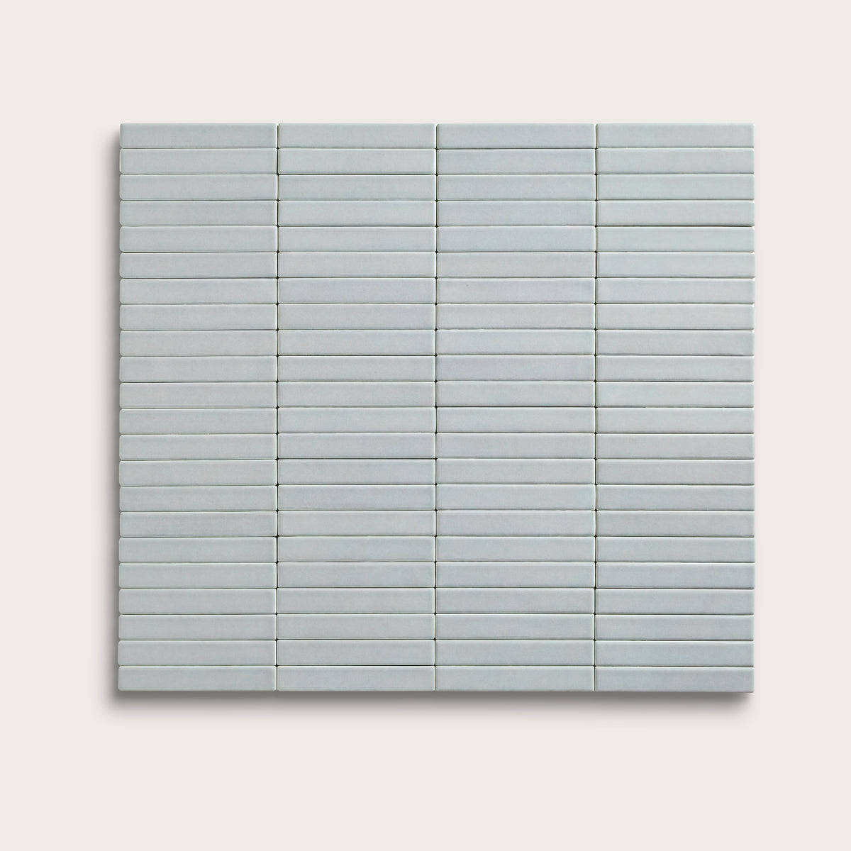 Misty ceramic tile, 1 by 6 inch stacked mosaic, matte finish
