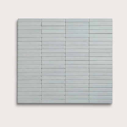 Misty ceramic tile, 1 by 6 inch stacked mosaic, matte finish