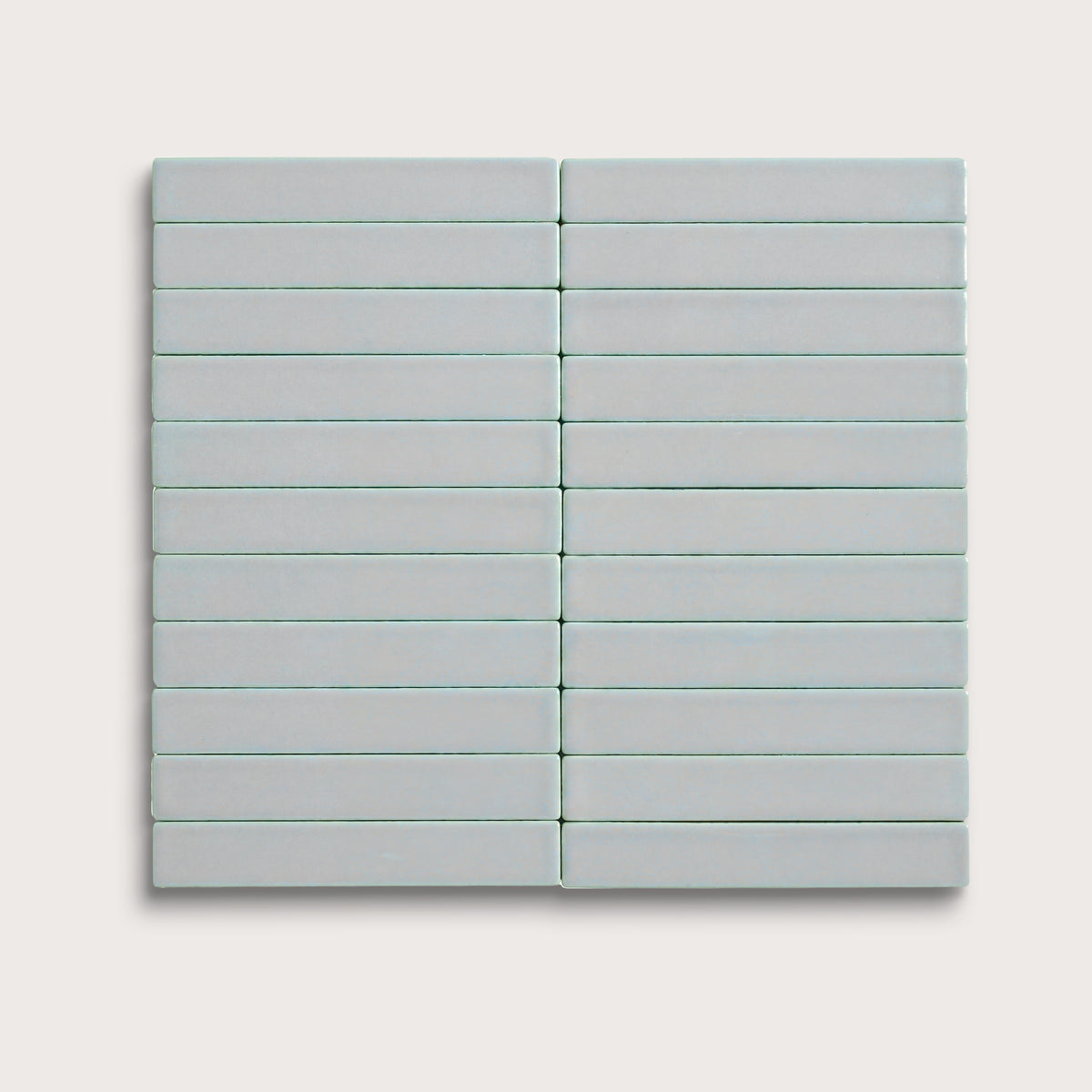 Misty ceramic tile, 1 by 6 inch stacked mosaic, matte finish