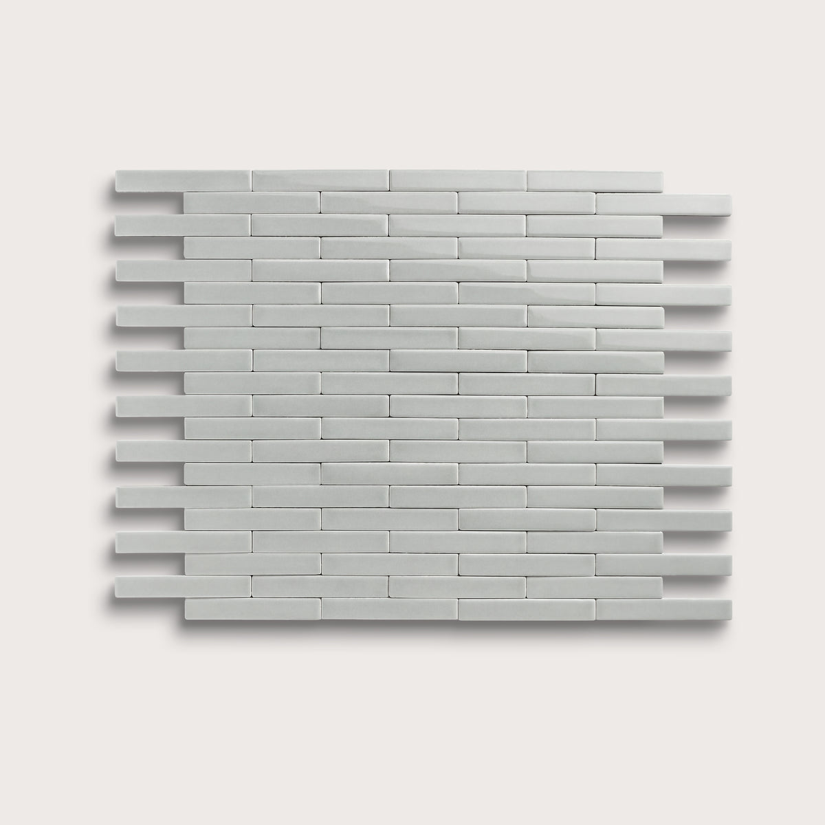 Misty ceramic tile, 1 by 6 inch subway mosaic, gloss finish