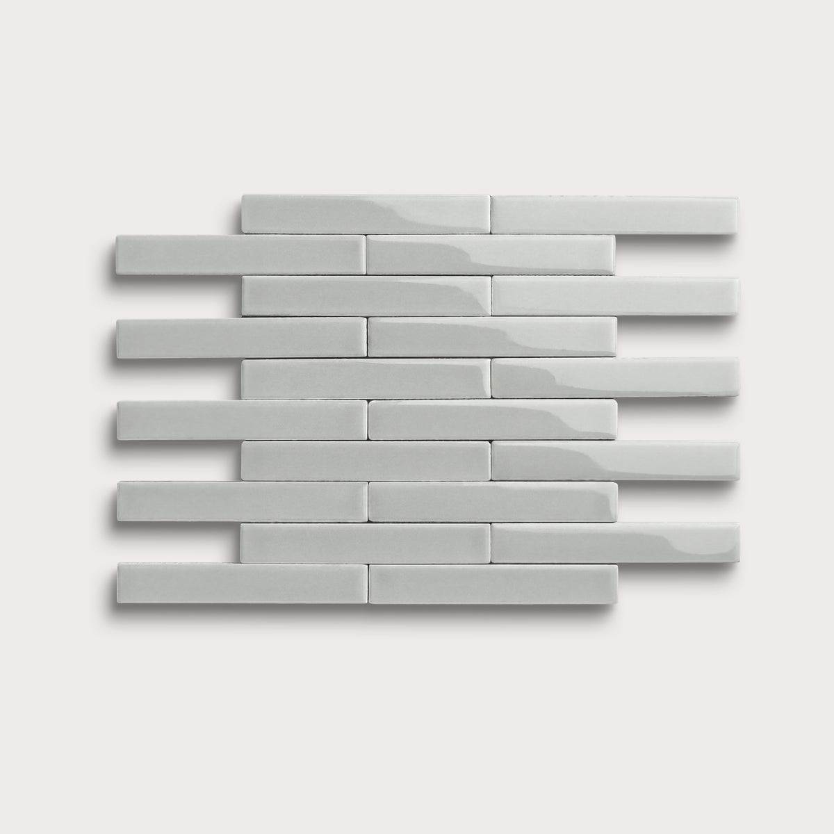 Misty ceramic tile, 1 by 6 inch subway mosaic, gloss finish