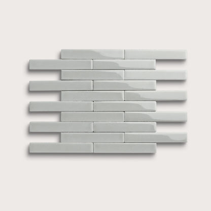 Misty ceramic tile, 1 by 6 inch subway mosaic, gloss finish