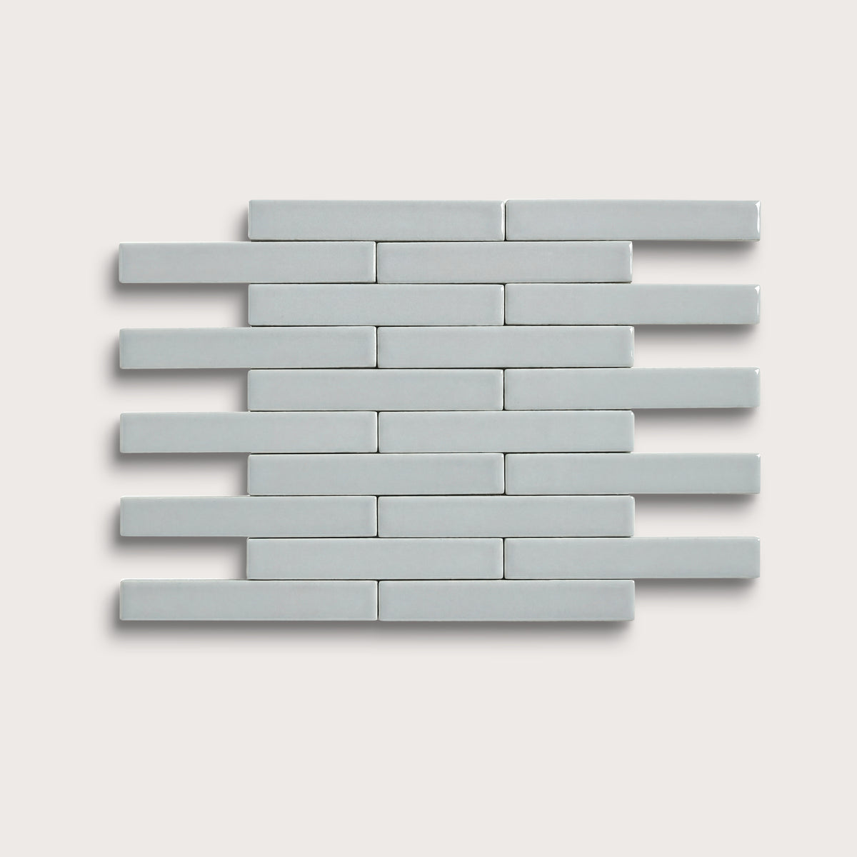 Misty ceramic tile, 1 by 6 inch subway mosaic, matte finish