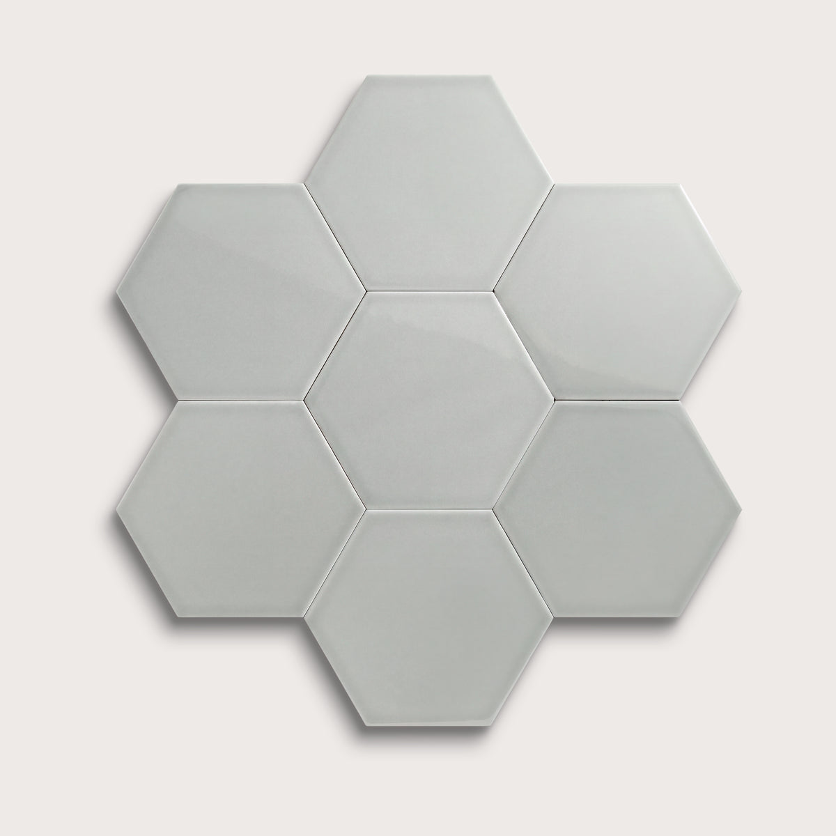 Misty ceramic tile, 8 inch hex, gloss finish