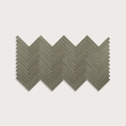 Moss ceramic tile, 1 by 6 inch herringbone mosaic, matte finish