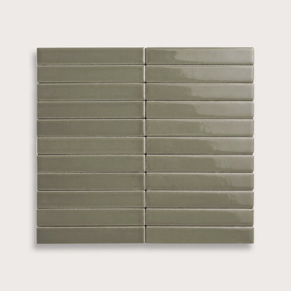 Moss ceramic tile, 1 by 6 inch stacked mosaic, gloss finish