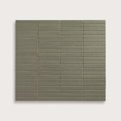Moss ceramic tile, 1 by 6 inch stacked mosaic, matte finish