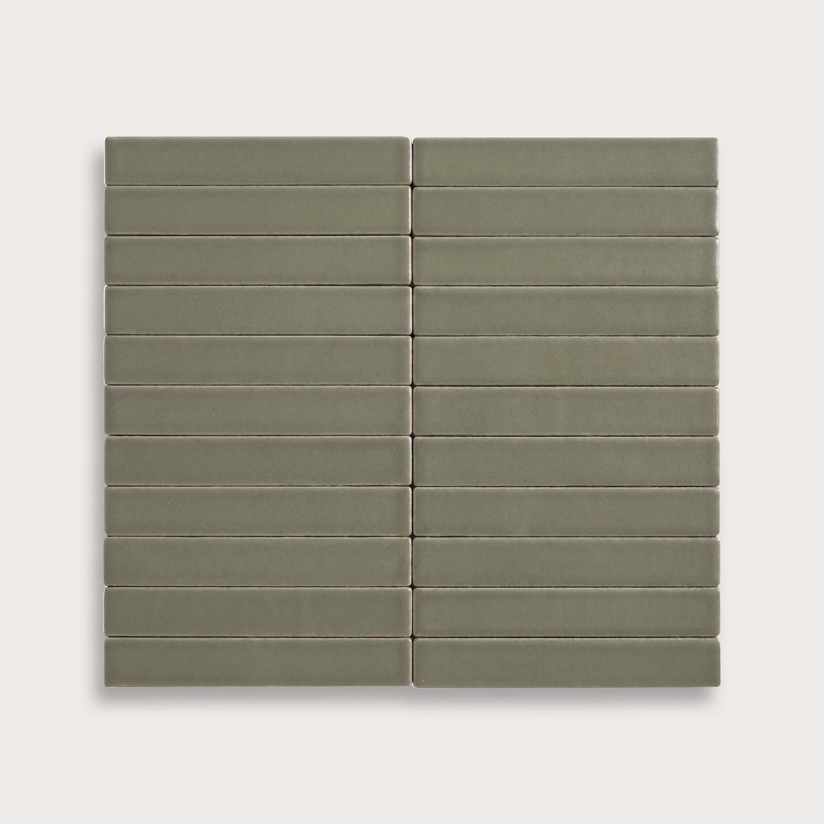 Moss ceramic tile, 1 by 6 inch stacked mosaic, matte finish