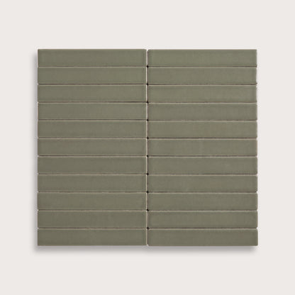 Moss ceramic tile, 1 by 6 inch stacked mosaic, matte finish