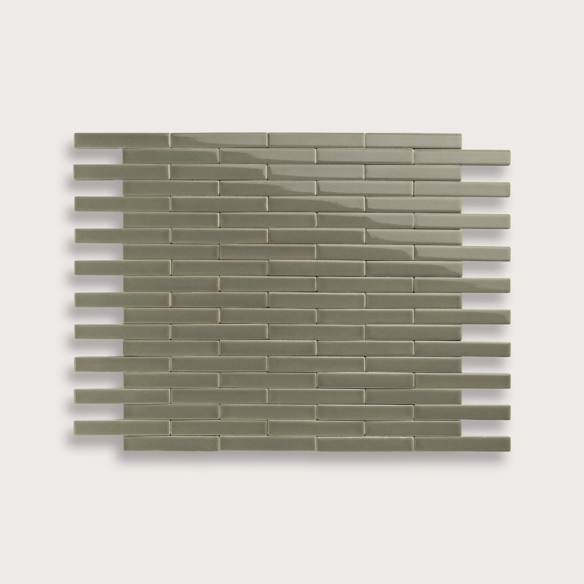 Moss ceramic tile, 1 by 6 inch subway mosaic, gloss finish