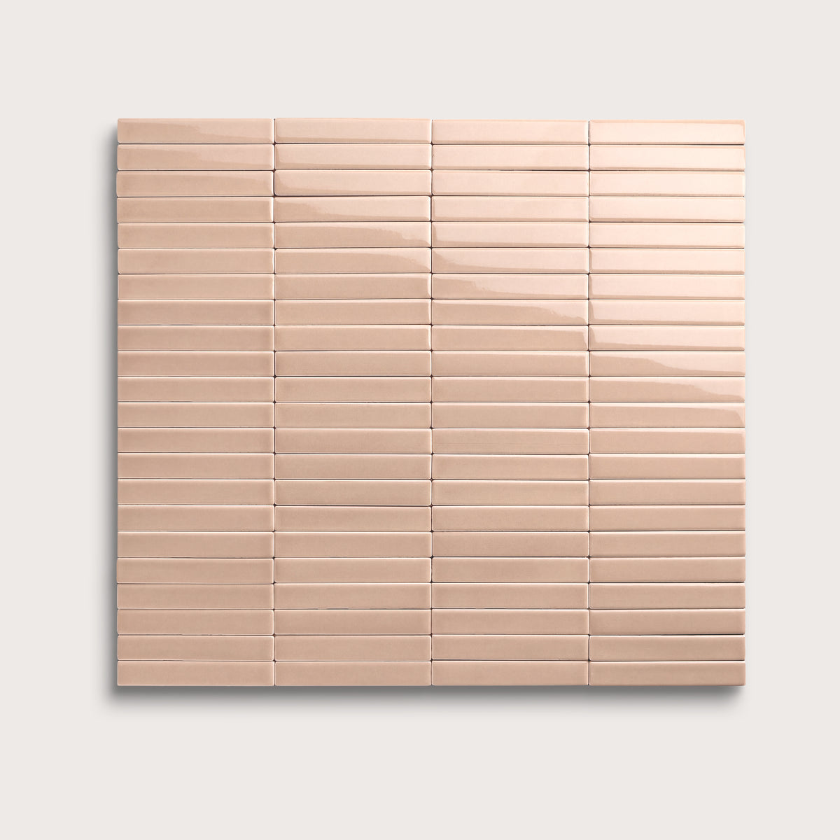 Petal ceramic tile, 1 by 6 inch stacked mosaic, gloss finish