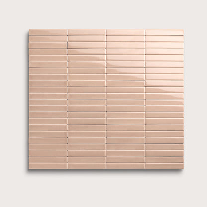 Petal ceramic tile, 1 by 6 inch stacked mosaic, gloss finish