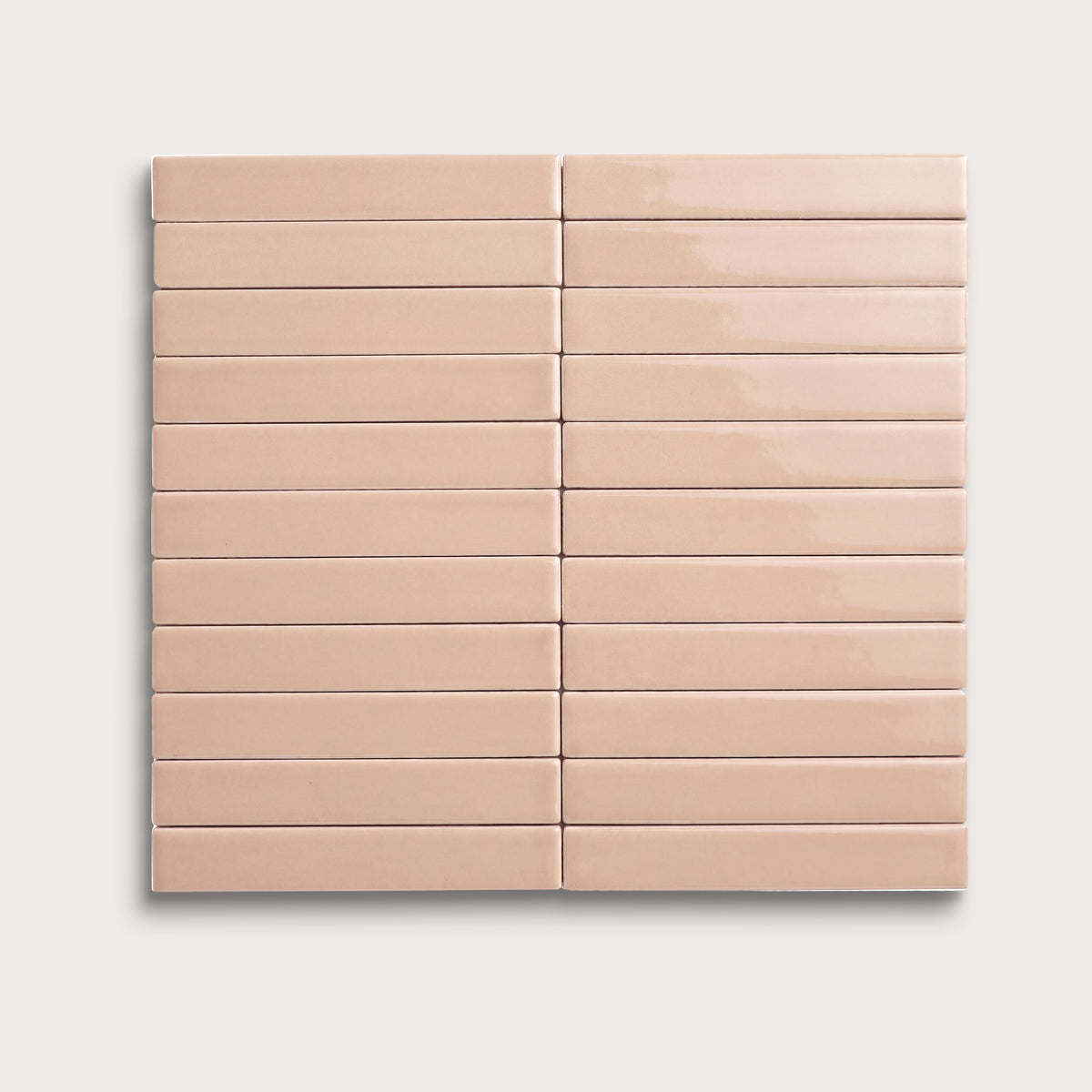 Petal ceramic tile, 1 by 6 inch stacked mosaic, gloss finish