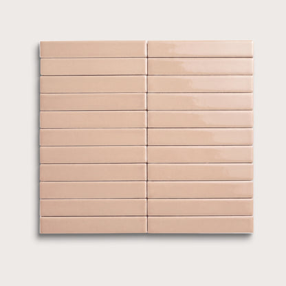 Petal ceramic tile, 1 by 6 inch stacked mosaic, gloss finish