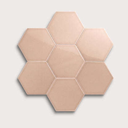 Petal ceramic tile, 8 inch hex, gloss finish