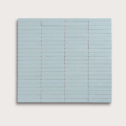 Powder Blue ceramic tile, 1 by 6 inch stacked mosaic, matte finish