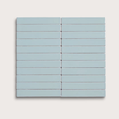 Powder Blue ceramic tile, 1 by 6 inch stacked mosaic, matte finish