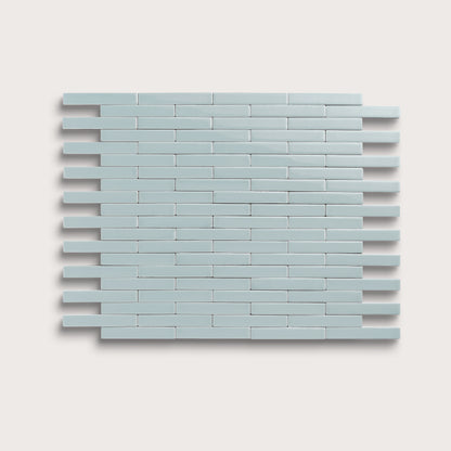 Powder Blue ceramic tile, 1 by 6 inch subway mosaic, gloss finish