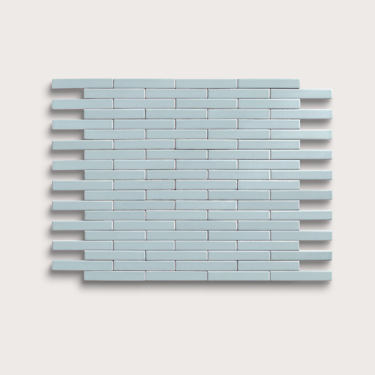 Powder Blue ceramic tile, 1 by 6 inch subway mosaic, matte finish