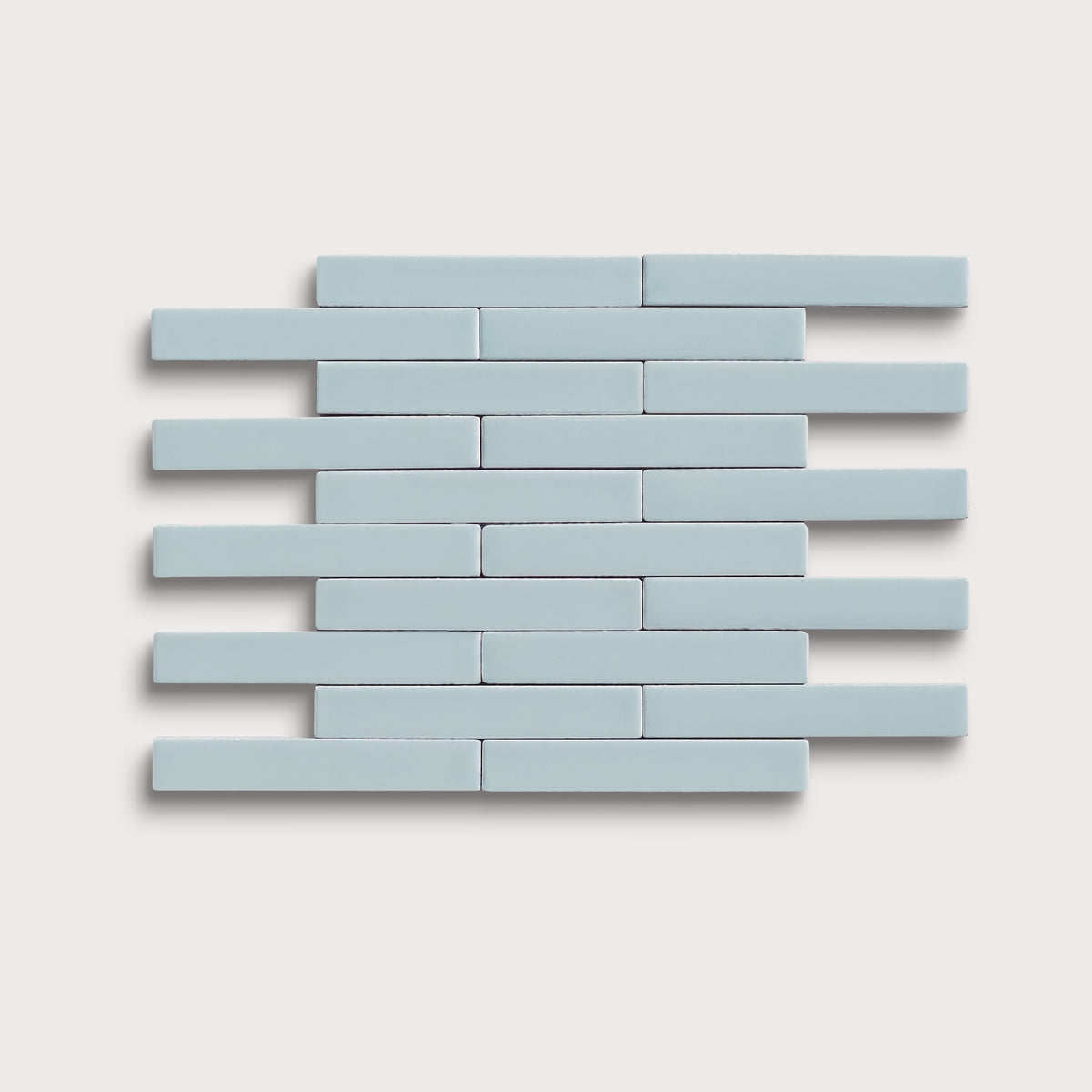 Powder Blue ceramic tile, 1 by 6 inch subway mosaic, matte finish
