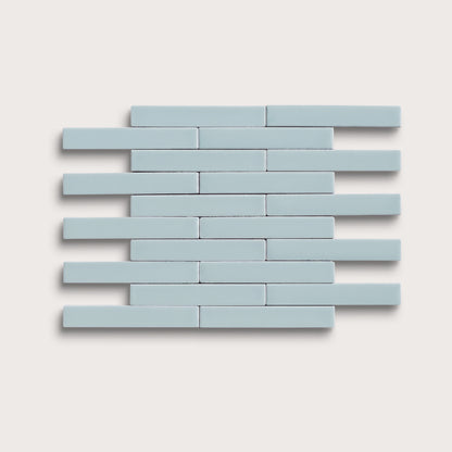 Powder Blue ceramic tile, 1 by 6 inch subway mosaic, matte finish