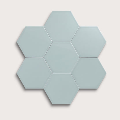 Powder Blue ceramic tile, 8 inch hex, gloss finish