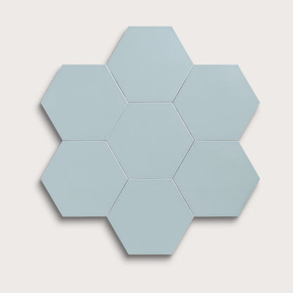 Powder Blue ceramic tile, 8 inch hex, matte finish