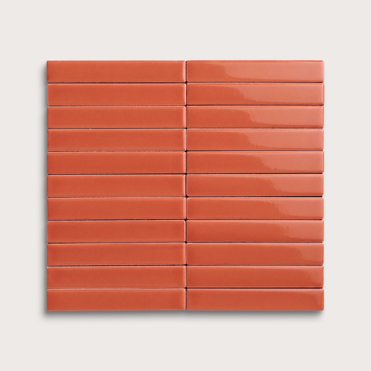 Punch ceramic tile, 1 by 6 inch stacked mosaic, gloss finish