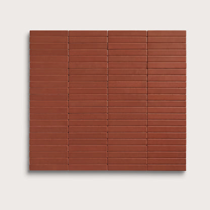 Raspberry Beret ceramic tile, 1 by 6 inch stacked mosaic, matte finish