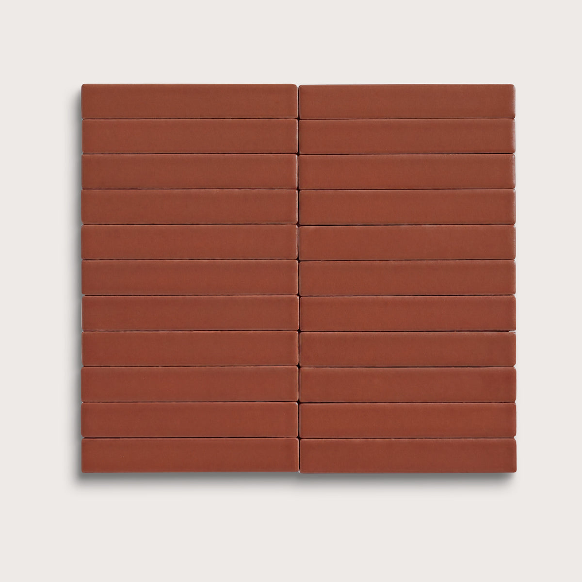 Raspberry Beret ceramic tile, 1 by 6 inch stacked mosaic, matte finish