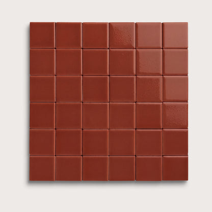 Raspberry Beret ceramic tile, 2 by 2 inch mosaic, gloss finish