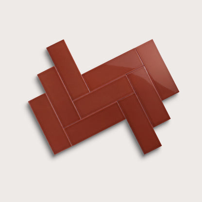 Raspberry Beret ceramic tile, 4 by 12 inches, gloss finish