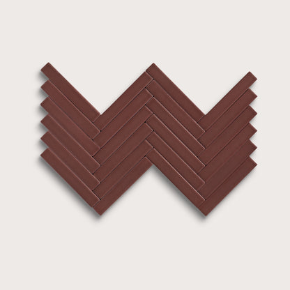 Red Red Wine ceramic tile, 1 by 6 inch herringbone mosaic, matte finish