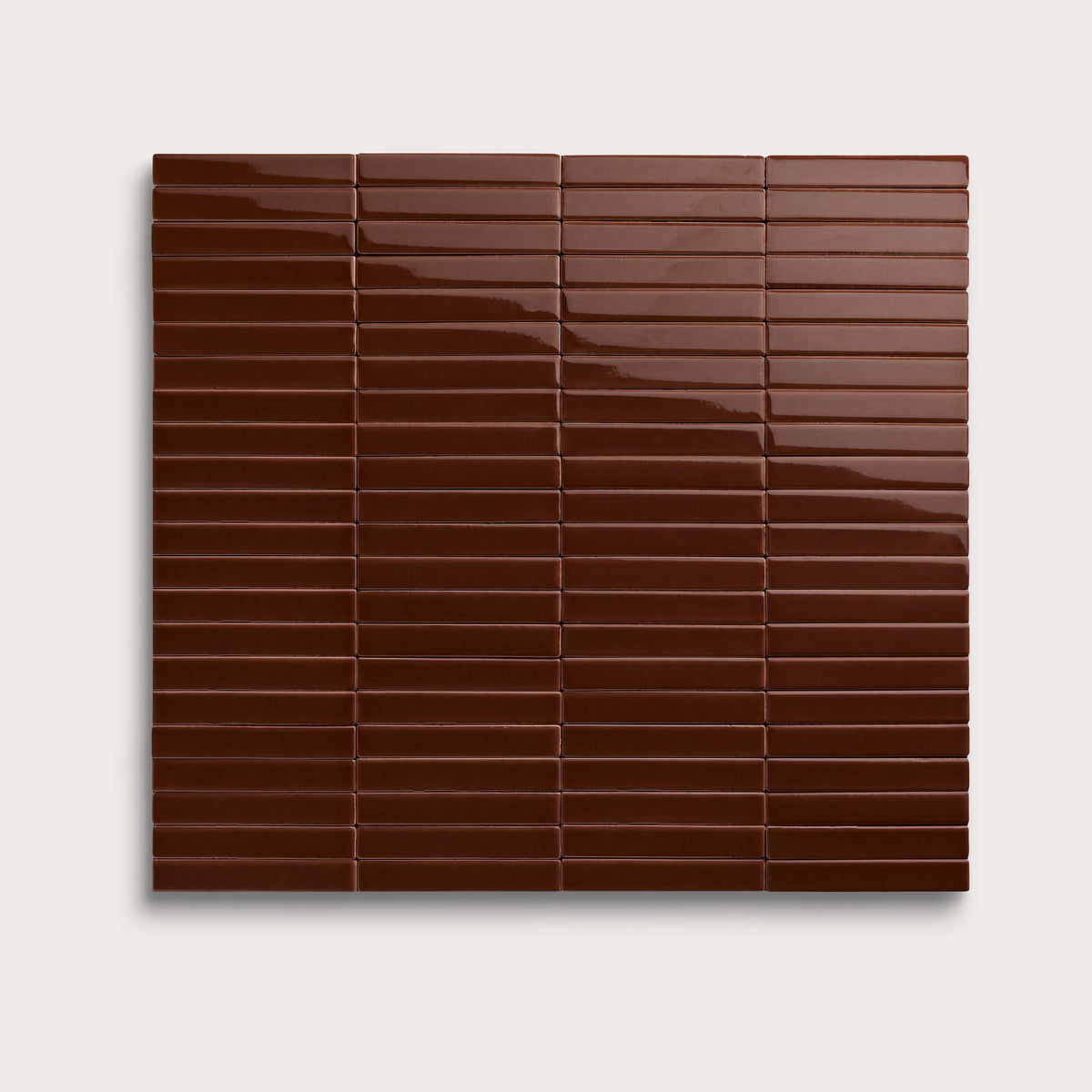 Red Red Wine ceramic tile, 1 by 6 inch stacked mosaic, gloss finish