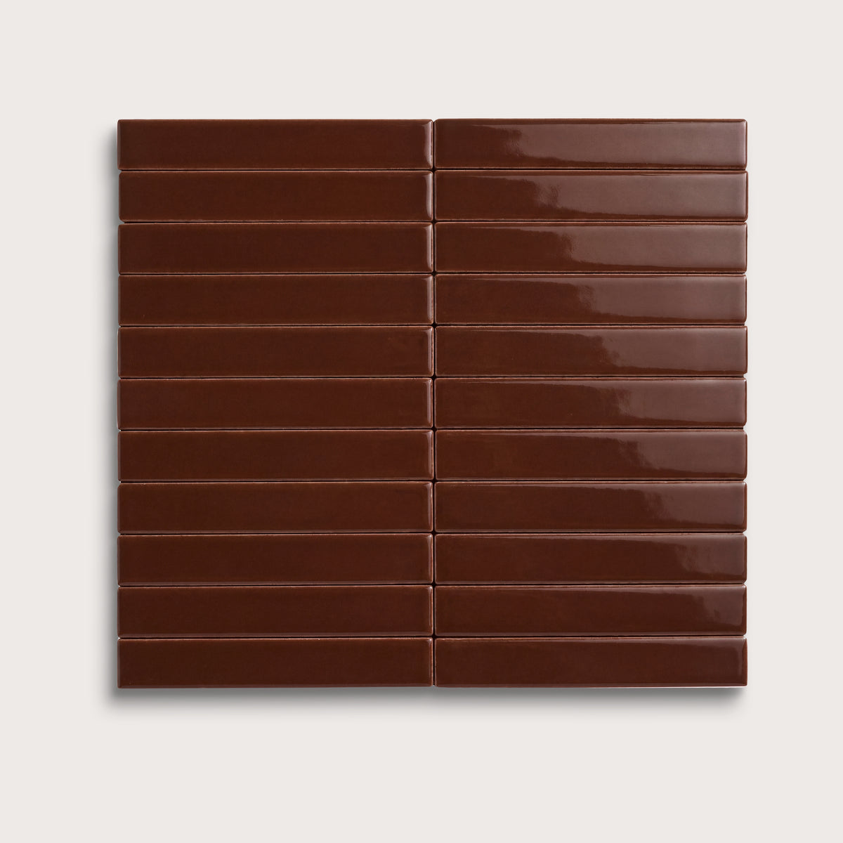 Red Red Wine ceramic tile, 1 by 6 inch stacked mosaic, gloss finish