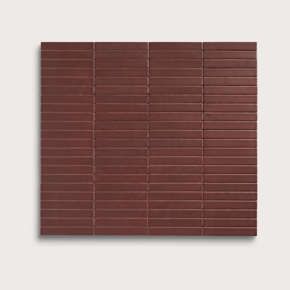 Red Red Wine ceramic tile, 1 by 6 inch stacked mosaic, matte finish