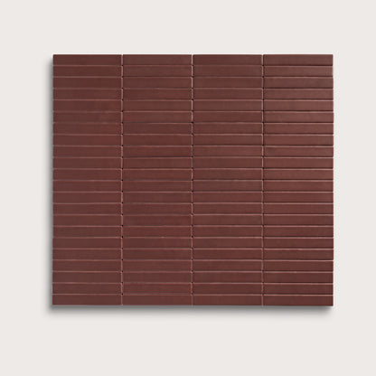 Red Red Wine ceramic tile, 1 by 6 inch stacked mosaic, matte finish