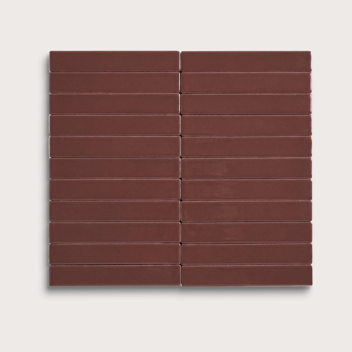 Red Red Wine ceramic tile, 1 by 6 inch stacked mosaic, matte finish